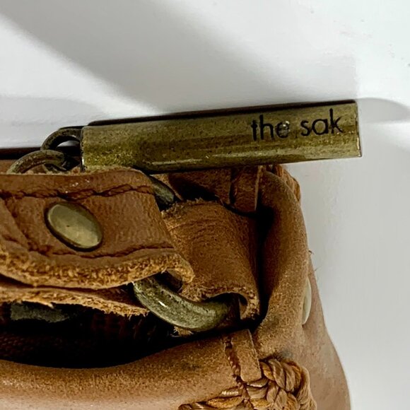 Minimalist THE SAK Flora Soft Leather Small Satchel Crocheted Trim Camel Tan - Picture 7 of 13